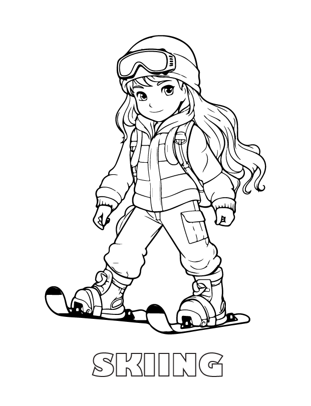 skiing coloring page